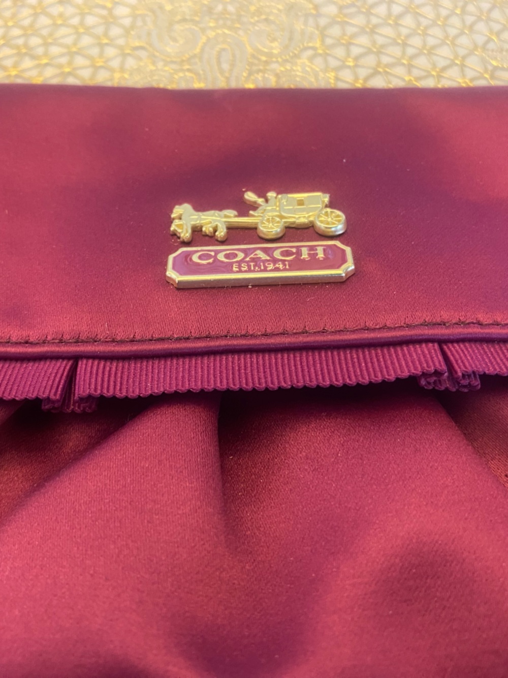 Coach Satin Magenta Wristlet Clutch | Gold Logo | Zip Pouch - Picture 5 of 13